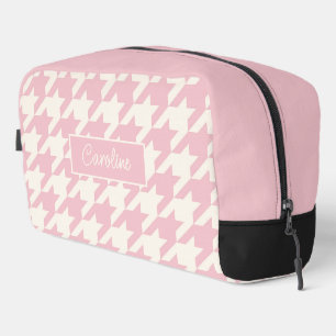Dusty Roos Blush Roze Zwart Houndstooth Pattern Toilettasje