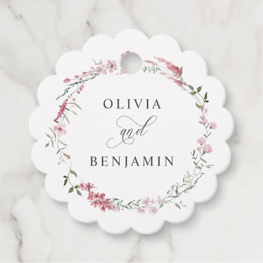 Dusty Roos Blush Wildflowers Bruiloft Favor Labels (Voorkant)