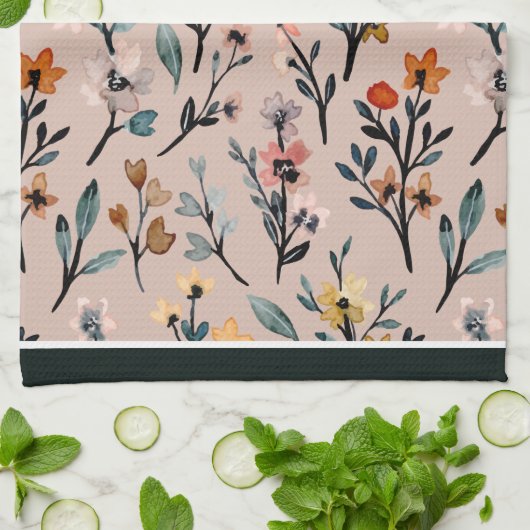 Dusty Roos Boho Floral Waterverf Theedoek (Gevouwen)