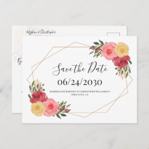 Dusty Roos Boho Waterverf Floral Save the Date Briefkaart