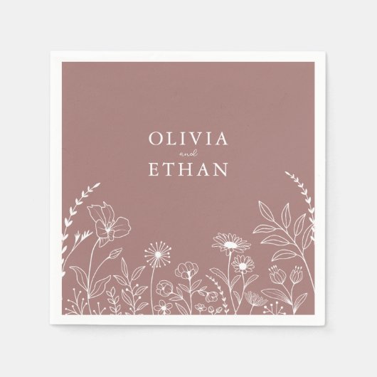 Dusty Roos, Boho, Wildflower Wedding Napkins Servet (Voorkant)