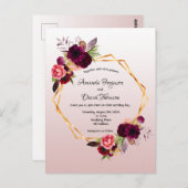 Dusty roos burgundy florals bruiloft briefkaart (Voorkant / Achterkant)