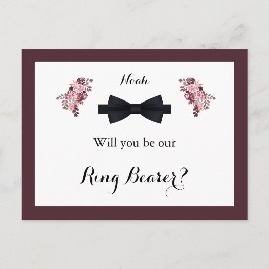 Dusty Roos Burgundy Ring Bearer Request Kaart (Voorkant)