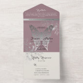 Dusty Roos Butterfly Wedding Invitation All In One Uitnodiging (Binnen)