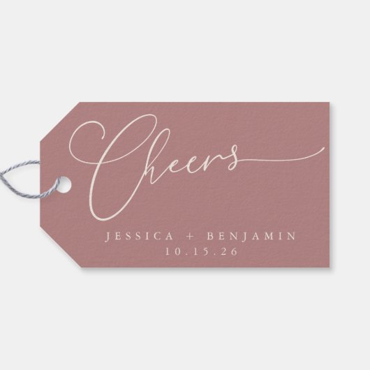 Dusty Roos Cheers Script met namen en datum Cadeaulabel (Achterkant Horizontaal)