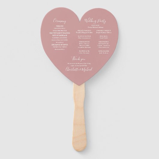 Dusty Roos Chic Wedding Program Heart Hand Fan Handwaaier (Achterkant)