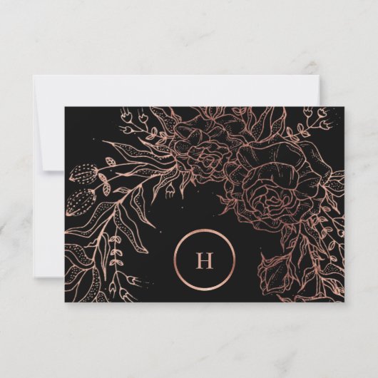 Dusty Roos Classic Gold Monogram Krans Bruiloft RSVP Kaartje (Achterkant)