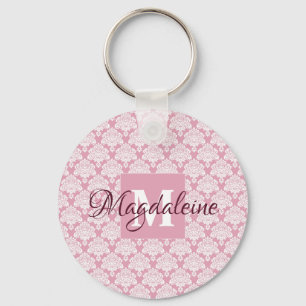 Dusty Roos Damask Lace Pattern Monogram & Name Sleutelhanger