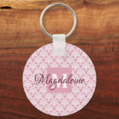 Dusty Roos Damask Lace Pattern Monogram & Name Sleutelhanger (Voorkant)