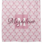 Dusty Roos Damask Monogrammed Shower Curtain Douchegordijn (Voorkant)