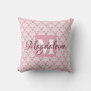 Dusty Roos Damask Pillow met monogram & naam Kussen