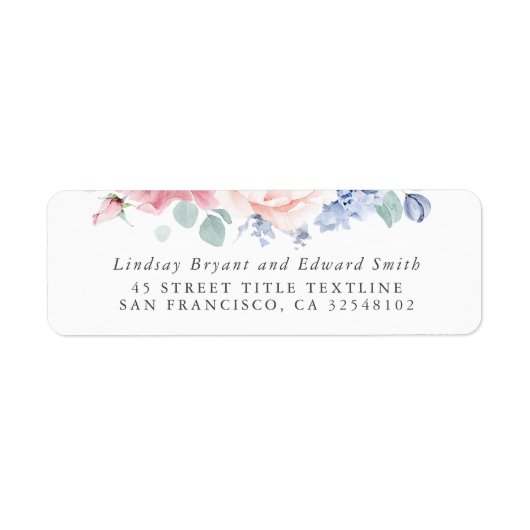 Dusty Roos Dusty Blue Floral Wedding Label (Voorkant)