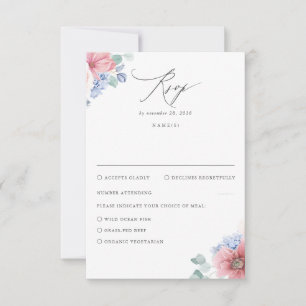 Dusty Roos Dusty Blue Floral Wedding RSVP Kaartje