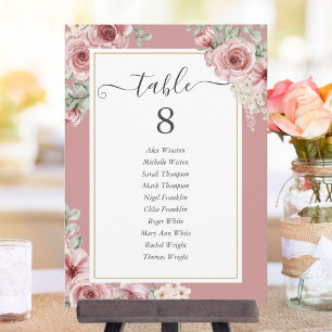 Dusty Roos Elegant Floral Table Number Aankondiging