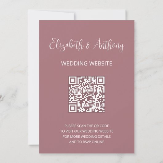 Dusty Roos Elegant Script | QR-code bruiloft RSVP Kaart (Voorkant)