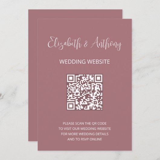 Dusty Roos Elegant Script | QR-code bruiloft RSVP Kaart (Voorkant / Achterkant)