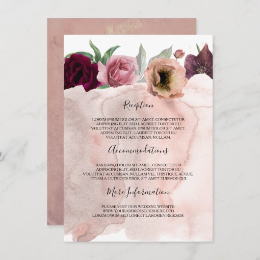 Dusty Roos en Bourgondische bruiloft informatie Informatiekaartje (Voorkant / Achterkant)