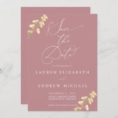 Dusty Roos en Gold Save the Date Invitation Kaart (Voorkant / Achterkant)