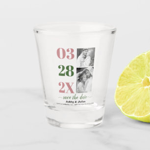 Dusty roos en moss green twee foto Save the Date Shot Glas