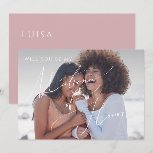 Dusty Roos Faded Foto Matron of Honor Kaart (Voorkant / Achterkant)