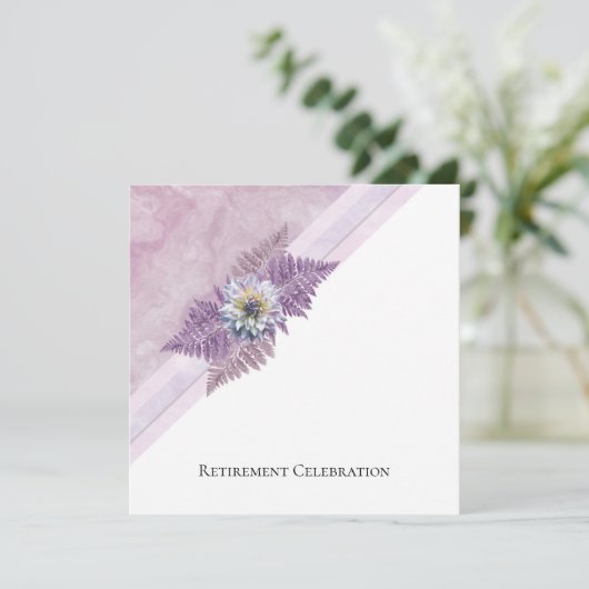 Dusty Roos Fern Leaf en Marble Retirement Party Kaart (Staand voorkant)