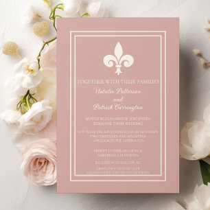 Dusty Roos Fleur de Lis Wedding Invitation Kaart