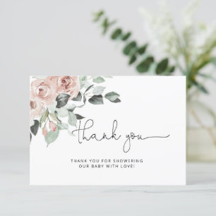 Dusty roos floral baby shower bedankt kaart