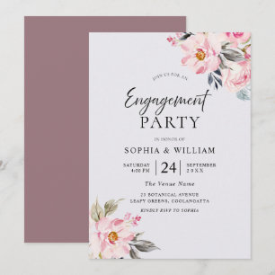 Dusty Roos Floral Blush Pink Engagement Party Kaart