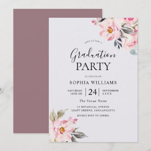 Dusty Roos Floral Blush Pink Graduation Party Kaart