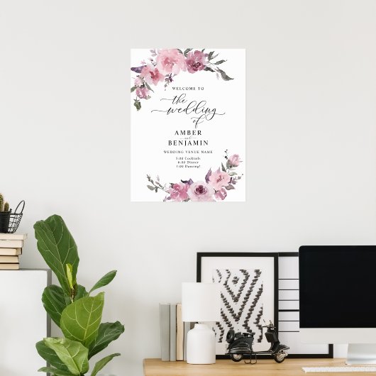 Dusty Roos Floral Blush Pink Mauve Weddenschap Wel Poster (Thuiskantoor)