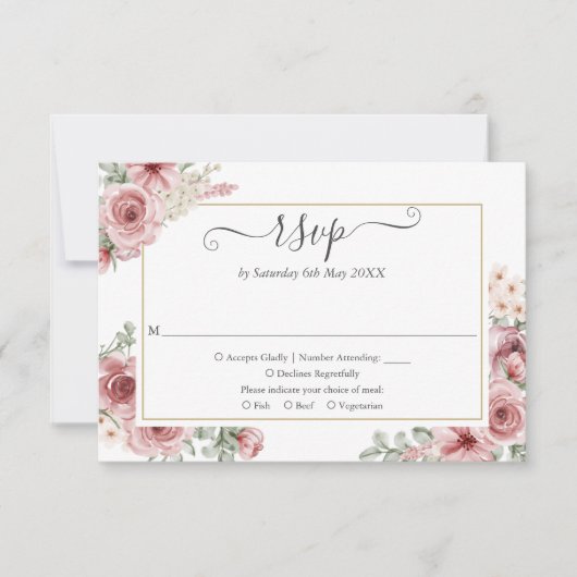 Dusty Roos Floral Elegant Script RSVP Kaartje (Voorkant)