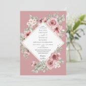 Dusty Roos Floral Gold Geometric Wedding Kaart (Staand voorkant)