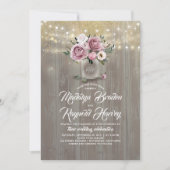 Dusty Roos Floral Mason Jar Rustic Wedding Kaart (Voorkant)