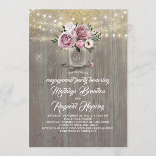 Dusty Roos Floral Mason Jar Rustiek Verloving Kaart