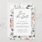 Dusty Roos Floral Modern Calligraphy Wedding Save The Date (Voorkant)