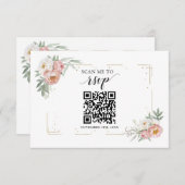 Dusty Roos Floral QR Code Voeg je URL Weddenschap  RSVP Kaartje (Voorkant / Achterkant)