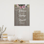 Dusty Roos Floral Rustic Wedding Welkom Poster (Keuken)