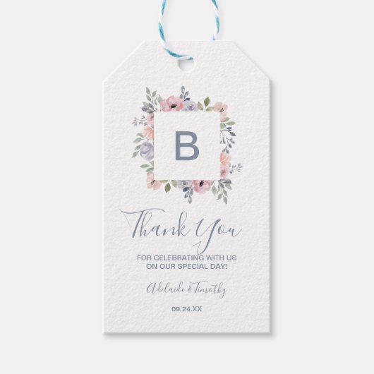 Dusty Roos Florals Monogram Hartelijk dank Cadeaulabel (Voorkant)