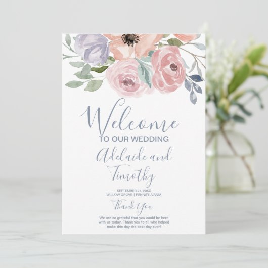 Dusty Roos Florals Wedding Programma (Staand voorkant)