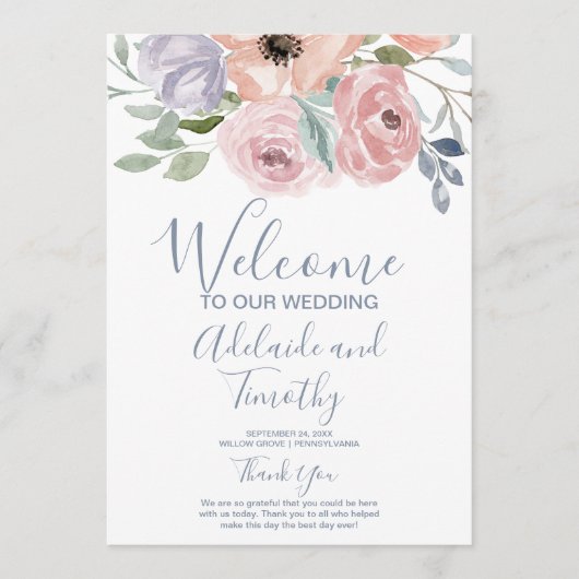 Dusty Roos Florals Wedding Programma (Voorkant)