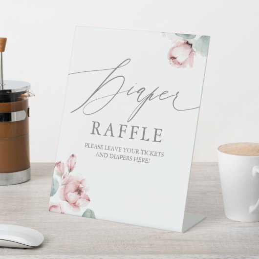 Dusty Roos Flowers Diaper Raffle Ticket Place Sign Reclamebord Met Voetstuk (Insitu)