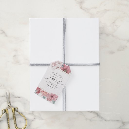 Dusty Roos Flowers Elegant Hartelijk dank Cadeaulabel (Met Touw)