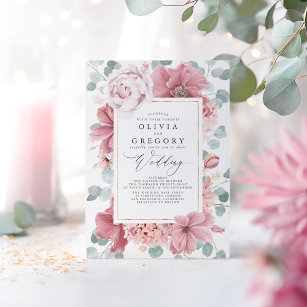 Dusty Roos Flowers en Greenery Elegant Wedding Kaart