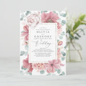 Dusty Roos Flowers en Greenery Elegant Wedding Kaart (Staand voorkant)