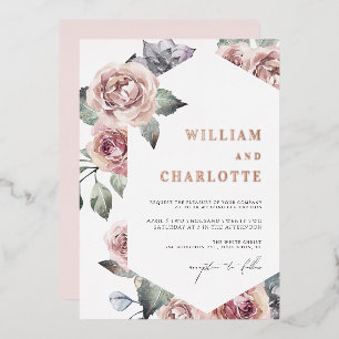 Dusty Roos Foliage Modern Wedding Folie Uitnodiging