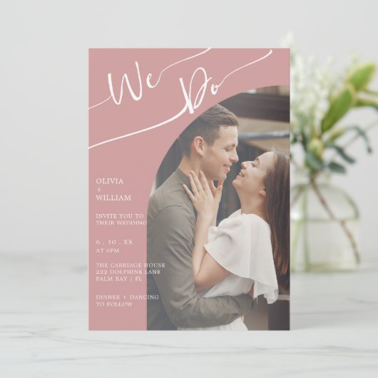 Dusty Roos foto bruiloft uitnodiging QR code (Staand voorkant)