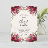Dusty Roos Geometric Floral Wedding Kaart (Staand voorkant)