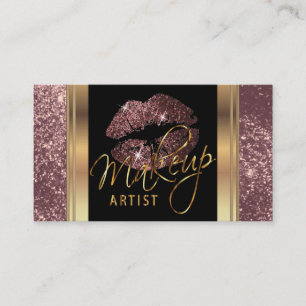 Dusty Roos Glitter Lips en Elegant Goud Script Visitekaartje
