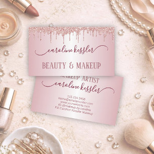 Dusty Roos Gold Blush Pink Glitter Sparkles Drip Visitekaartje