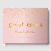 Dusty roos gold confetti script bruiloft gastenboek (Voorkant)